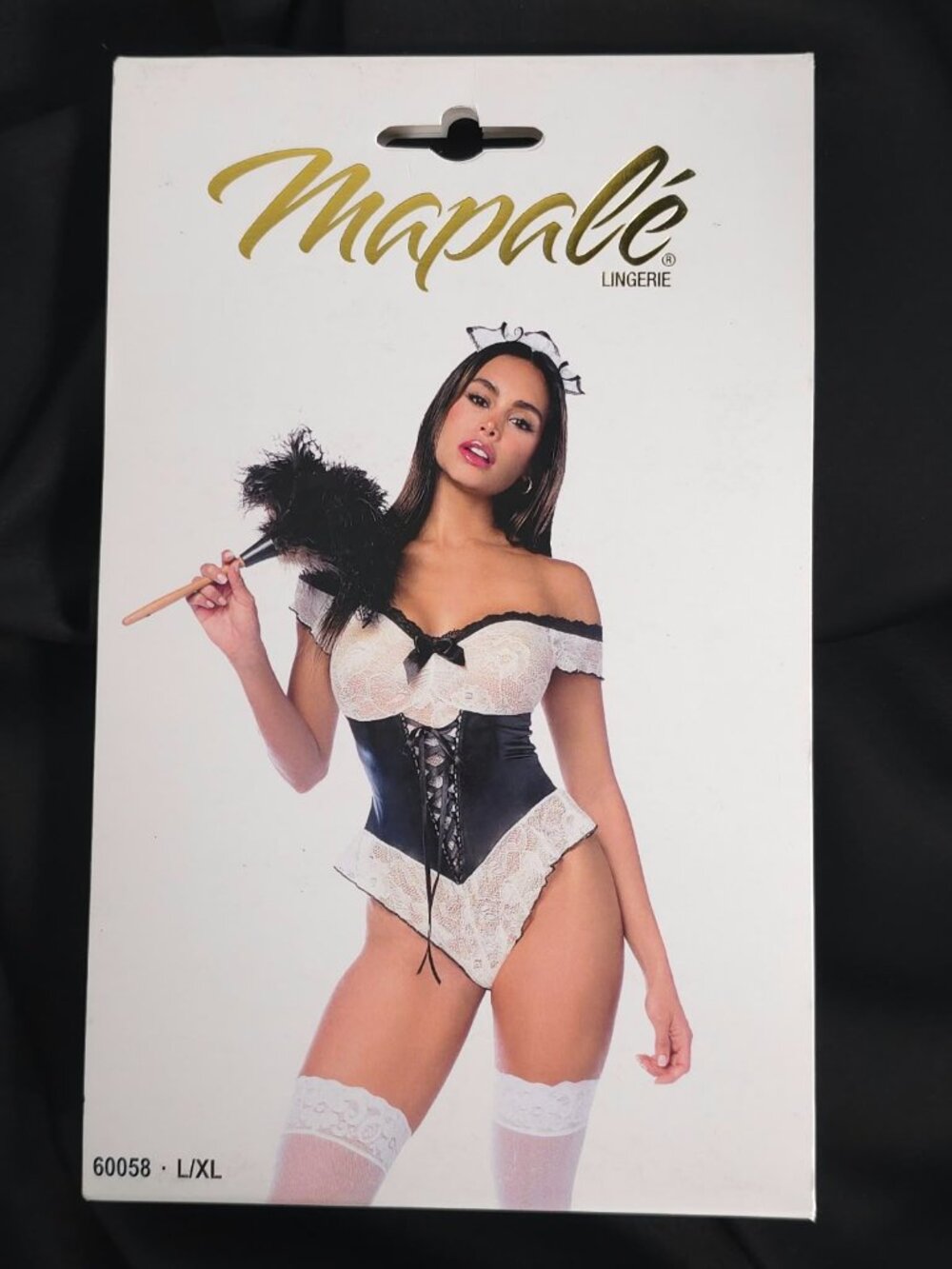 Mapalé French Maid Black White Lace Bodysuit Headpiece Set L/XL 60058